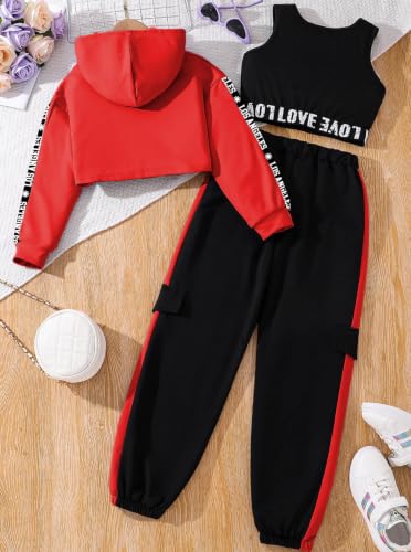 Image of Hilinker Girls 3 Piece Outfits Workout Crop Hoodie Tank Sweatpants