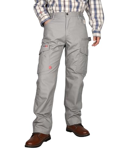 BOCOMAL FR Pants Cargo Pockets Lightweight 100% C Rip Stop Water Repellent Finish Flame Resistant Jeans Relaxed Fit