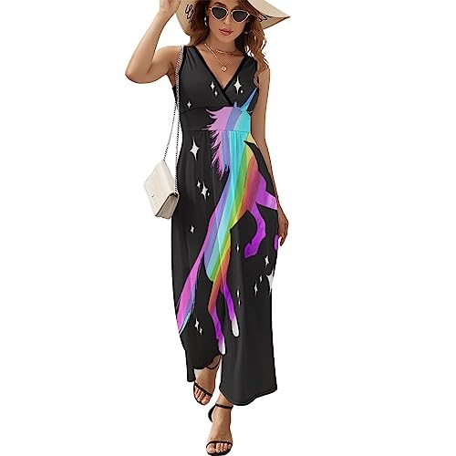 Robe sans manches femme col en V pour les vacances d'été et sorties plage arc-en-ciel S
