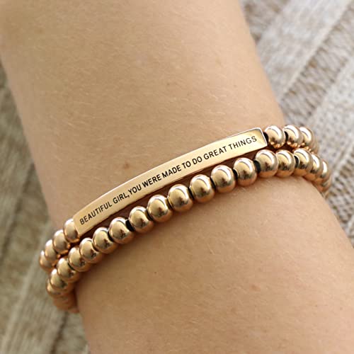 The Inspiration Co. Bracelets With Genuine Gemstones Engraved With Inspiration Message Beautiful Girl You Were Made To Do Great Things (Rose Gold) #TOP25