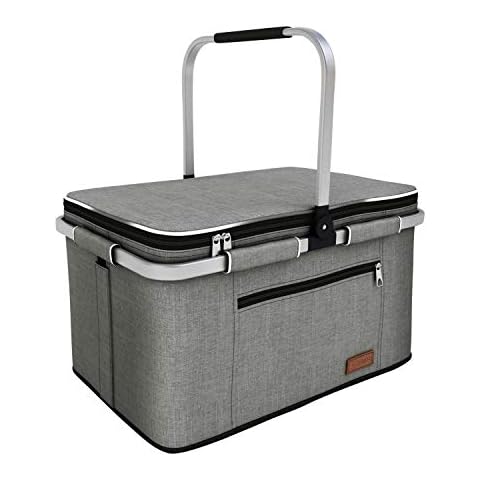 LIQING 35L Large Picnic Basket 2 Layers of Internal Pockets Leak-Proof and Insulated Folding, Internal Support Does Not House Warming Gifts New Home, Wedding Gifts for Couple Cover