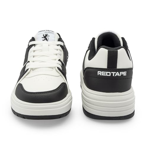 Image of Red Tape Men's Sneakers Black White Pu Round Toe Lace-Up
