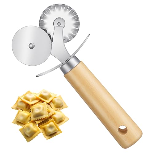Sibba Double Wheel Fluted Pastry Cutter Roller Ravioli Pasta Crinkle Pizza Cutters Crimper Wheel with Wooden Handle for Dumpling Lace Dough Noodle Cookie, Food Cutting Tool for Home and Kitchen Use - Thumbnail 7