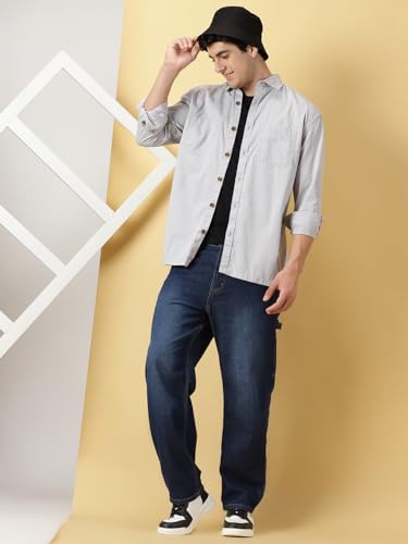 Image of Thomas Scott Men's | Solid | Full Sleeve | Oversized Fit | Cotton Blend | Spread Collar | Casual Shirt