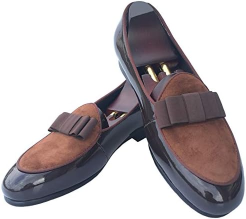 Justyourstyle Men's Leather Loafers Formal Dress Shoes Banquet with Bowtie Flats Slip-On Smoking Slippers Black Brown