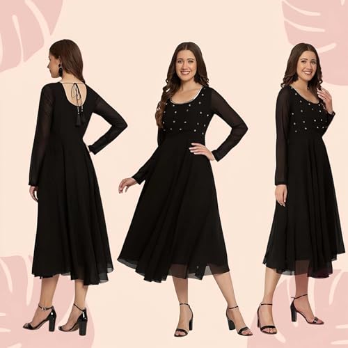 Image of PH POSHAKHUB Georgette Regular Fit Hand Embroidery Anarkali Kurta Set for Women, Yoke Anarkali Kurta for Woman, Ankle Length Anarkali Suit for Women, Full Sleeve Kurti, Dress for Woman