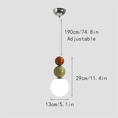 Miniatura 6 de Lámpara colgante de techo estilo granja, lámpara colgante con pantalla de vidrio retro nórdico con cúpula de metal, lámpara de cable ajustable de