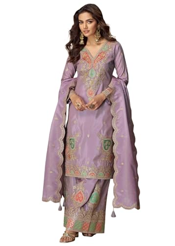 Costume indien de qualité supérieure 15595 : vêtement de fête en soie Simar brodée