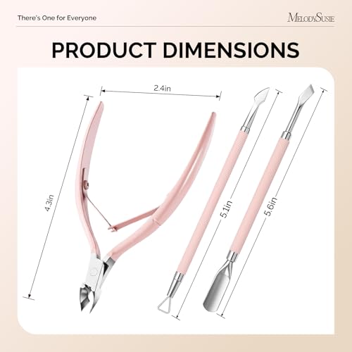 Image of Melodysusie 3Pcs Cuticle Trimmer Set, with Dual-Ended Cuticle Pusher and Cuticle Remover, Stainless Steel Nail Cuticle Nipper Set, Pedicure Manicure Tools for Home Salon