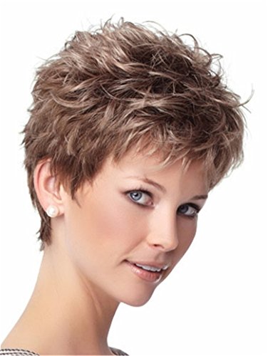 Natural Short Curly Wig Brown Wigs Highlights Blonde Ombre Heat Resistant Synthetic Wigs for Women 10 Inch