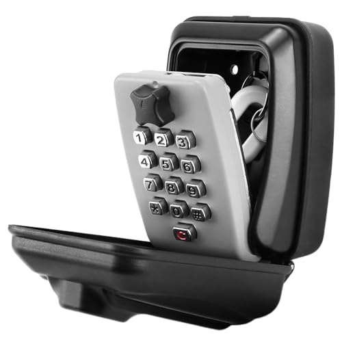 QWORK® Weatherproof Key Safe Box Wall Mounted for Outside, 12-Digit Combination Lockbox for Secure Outdoor & Indoor Use