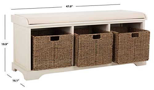 Safavieh AMH5733C American Homes Collection Lonan Grey And White Wicker Storage Bench thumb #2