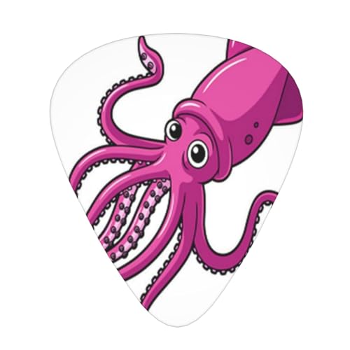 6枚パック エレキ&ベース用ギターピック - 様々な厚さ (0.46mm/0.71mm/0.96mm)、持ち運び可能、初心者向け (動物の漫画、イカ、コウイカの絵、軟体動物、海の触手、水中)