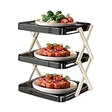 Multi Layer Prep Tray Storage Rack - Stackable Serving Organizer for Party Buffet Kitchen Use | BPA Free with Stainless Steel Frame, Foldable Tiered Tray Holder, Space Saving