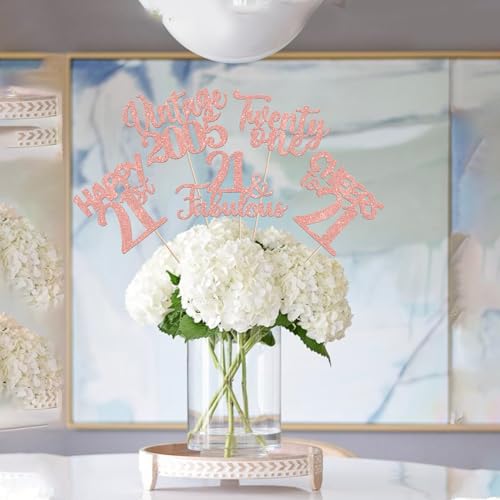 Image of 15 PCS 21st Birthday Centerpiece Sticks Twenty One Happy 21 Vintage 2005 Table Flower Centerpieces Sticks Cheers to 21 Fabulous Floral Decorations for 21st Birthday Party Supplies Rose Gold