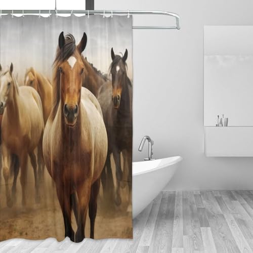 Rideau de douche motif chevaux 182x182 cm étanche lavable avec crochets
