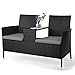 Banc de Jardin en Résine, Banc 2 Places avec Table Intégrée, Verre de Sécurité et Coussins Assise, Salon de Jardin Exterieur, Résistant aux Intempéries, Confortable, 130, 4 X 56 X 82, 5 cm