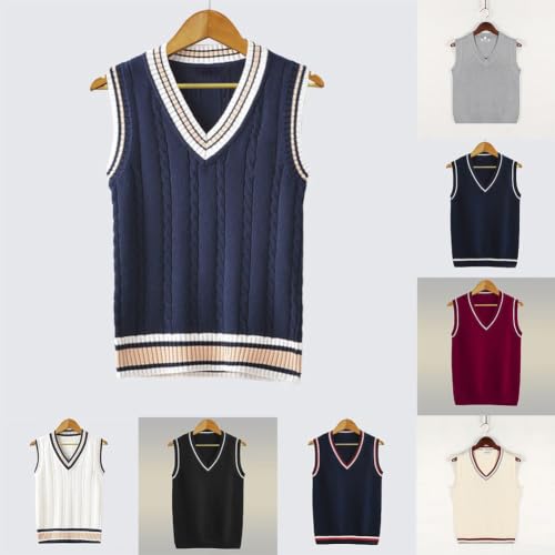 Chaleco de punto casual para hombre con mezcla de algodón y cuello V 7