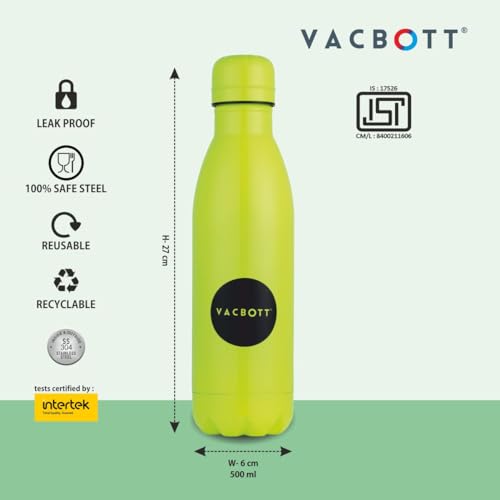 Image of CLAY CRAFT VACBOTT Stark Neon Double Walled|18 Hours Hot and 24 Hours Cold Water Bottle Vacuum Insulated Flask Bottle 500 ml Steel Bottle Travelling|BPA-Free|BIS Certified|1Year Limited Warranty
