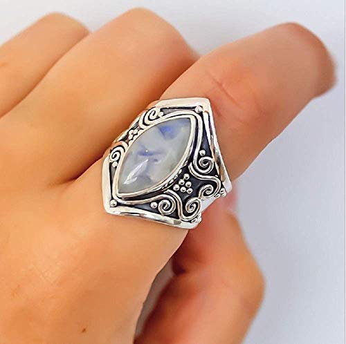 Victorian Style Boho 925 Silver Natural Vintage Moonstone Women Jewelry Elegant Gemstone Wedding Ring Size 6-11 (Size 9)3
