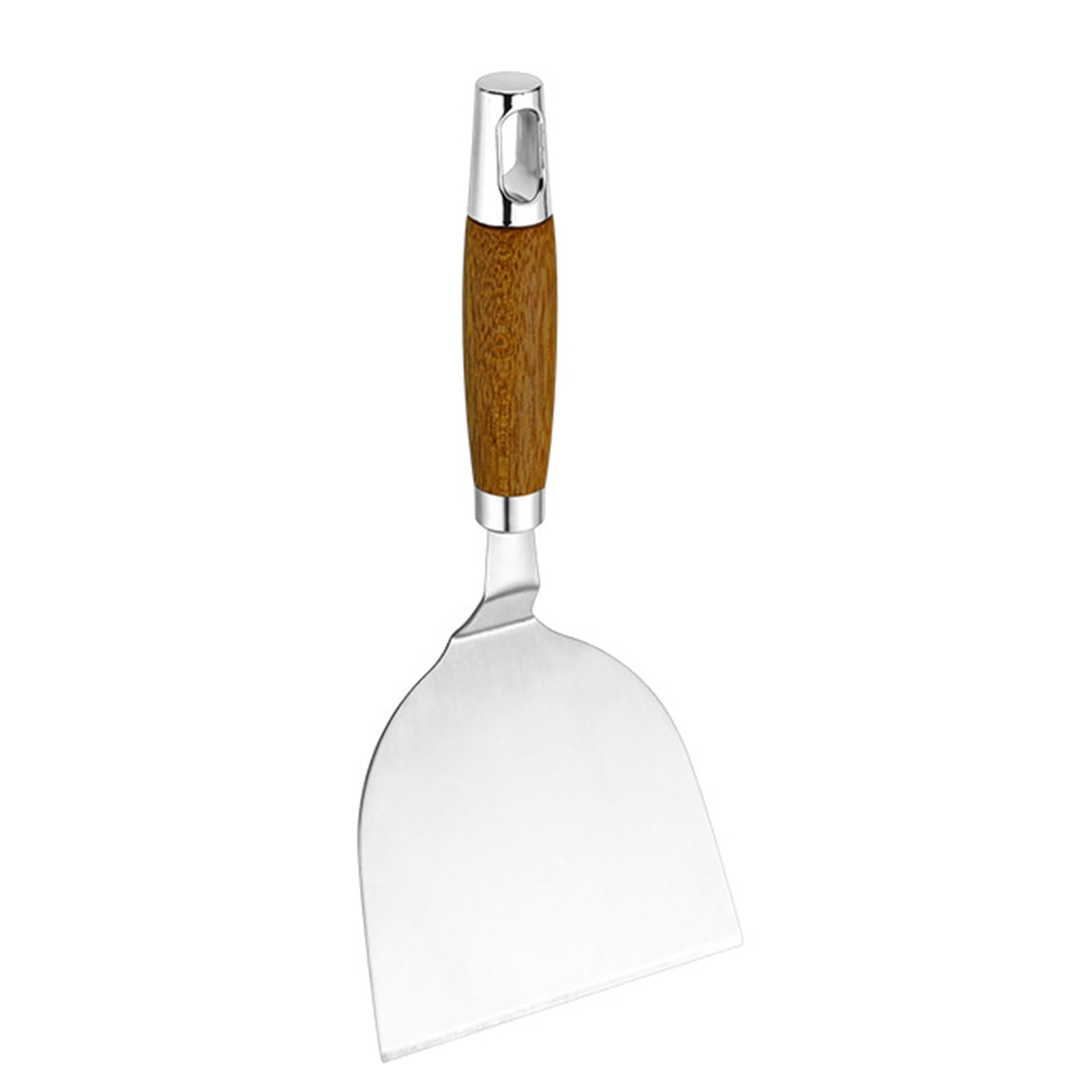 Flat Shovel Stainless Steel Slotted Spatula with Wooden Handle Heavy-Duty Turner for Steak Pancakes BBQ Heat-Resistant Essential
