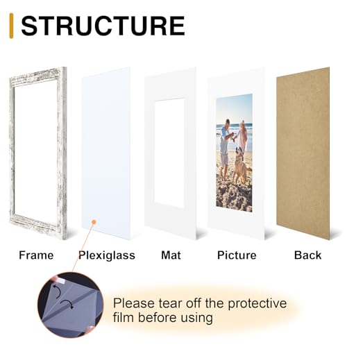 decorUhome 8.5 by 11 Picture Frame, Display Pictures 6x8 with Mat or 8.5x11 without Mat, Wall & Tabletop Display Certificate Frame, Distressed White, 1 Pack