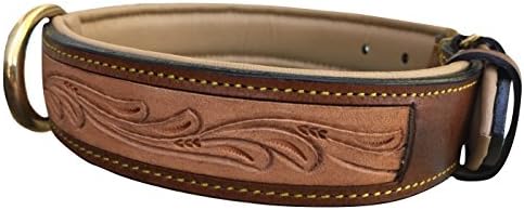 Soft Touch Collars - Padded Leather Dog Collar, Custom Handmade Hand Tooled with Genuine Real Leather, Large Brown