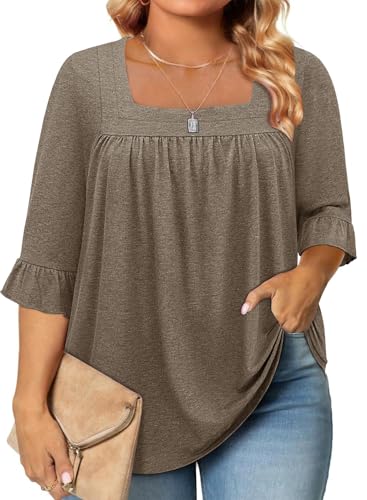 Siddhe Plus Size Tops for Women 3/4 Ruffle Sleeve Outdoor