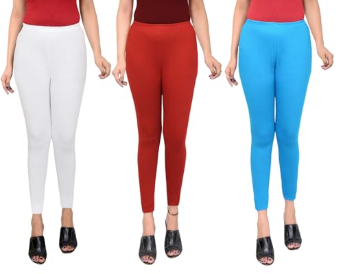 Image of Women Ankle Length Leggings Combo Multicolour Stretchable Cotton Yoga Gym Workout Pants Lyra Jeggings Casual Slim Fit