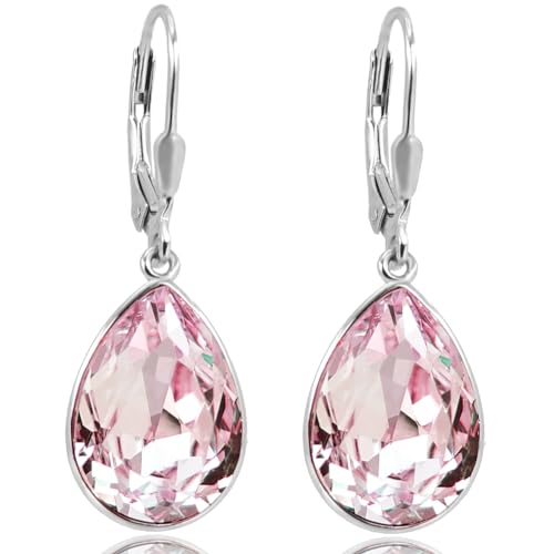 Ohrringe Silber Rosa Marken Kristallen Tropfen 925 Sterling Silber Silberohrhänger NOBEL SCHMUCK