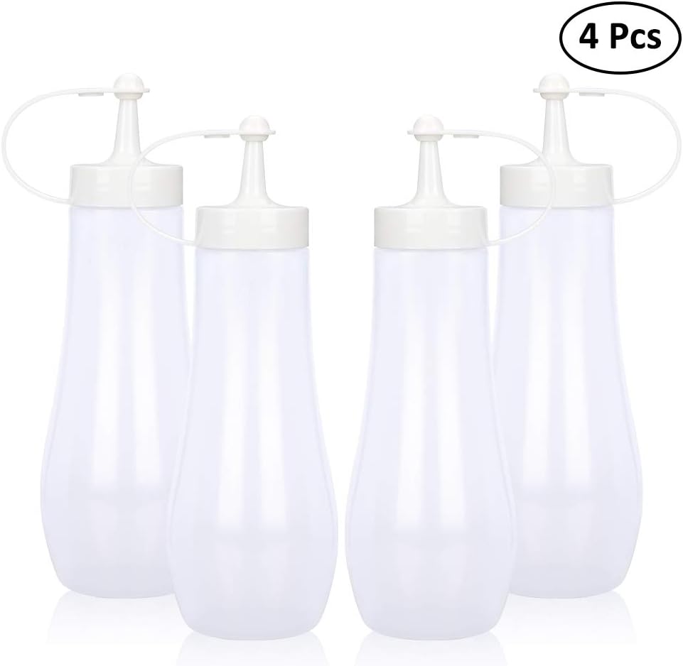 Accmor 4 pack 12 oz Condiment Squeeze Bottle, Plastic Squeeze Squirt Condiment Bottles with Twist on Cap Lids, Top Dispensers for Condiments, Sauce, Dressing, Syrup, Salad, Food-Grade, BPA Free