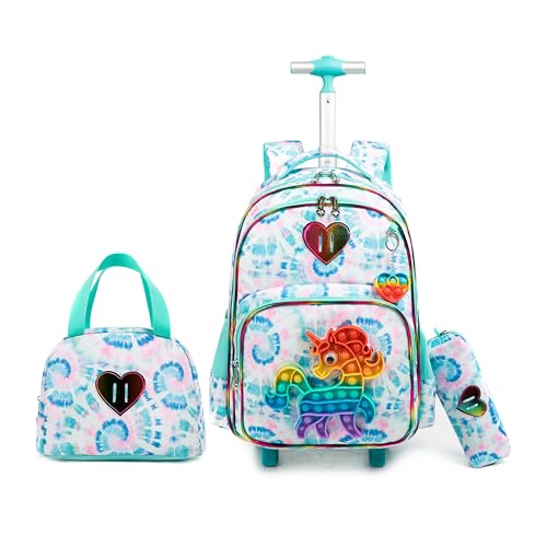 Mochilas de Rodinhas Infantis - Kit de 3 peças com mochila de rodinhas, lancheira e estojo, ideal para crianças e estudantes (Brinquedo colorido para inquietação unicórnio 2)