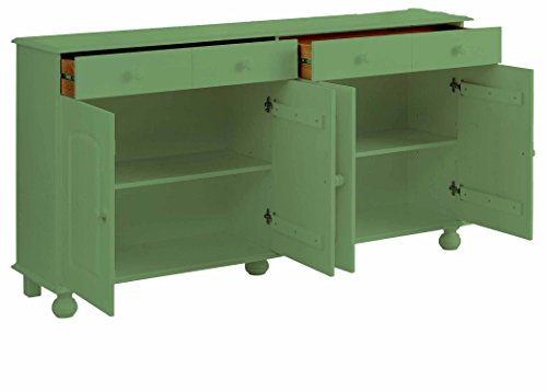 Image of APRODZ Solid Wood Sideboard Cabinet for Living Room | Wooden Storage Cabinet with 3 Drawers & 3 Doors | Kitchen Crockery Cabinet | Drawer Cabinet for Dining Room Bedroom | 161x35x79 cm,Mossy Garden