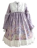 NICERE Lolita Kleid JSK Kleid OP Kleid Alltagskleid Prinzessin Kleid Elegant Sommer Orientalisch Charm Print Kleid Lolita-Kostüm (Farbe: Lila, Größe: M)