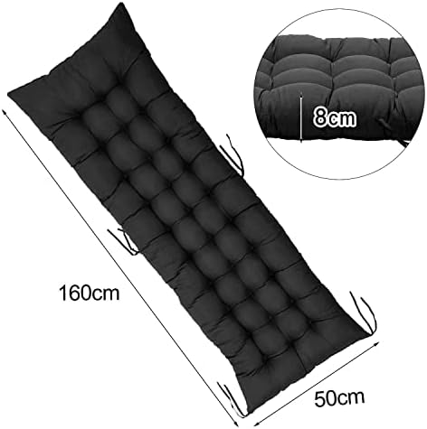 Warmiehomy Sun Lounger Cushion Thick Garden Recliner Chair Cushion Replacement Garden Chair Cushion Sunbed Cushion Double Anti-Slip for Outdoor Garden Patio Beach Chair (No Chairs), Black, 160x50x8cm