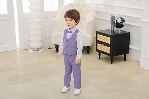Image of Baby Boys Gentleman Formal Suit Set with Vest, Pant, Shirt, and Bow Tie, Weding 4Pcs Outfit