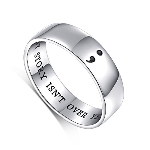 Inspirational Jewelry S925 Sterling Silver MY STORY ISN'T OVER YET; Semicolon Ring for Men Women or Unisex Width 6mm (9)