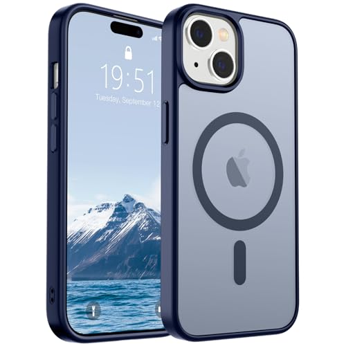 Image of SUPFINE Magnetic for iPhone 15 Case (Compatible with MagSafe) (Military Grade Drop Protection) Slim Translucent Matte Shockproof with Anti-Fingerprint Phone Case, Navy Blue