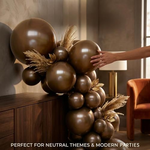 Image of Dark Brown Balloons, 114pcs Coffee Brown Latex Balloon Garland Arch Kit, 18 12 10 5 Inch Different Sizes Pack for BOHO Birthday Halloween Baby Shower Party Decorations