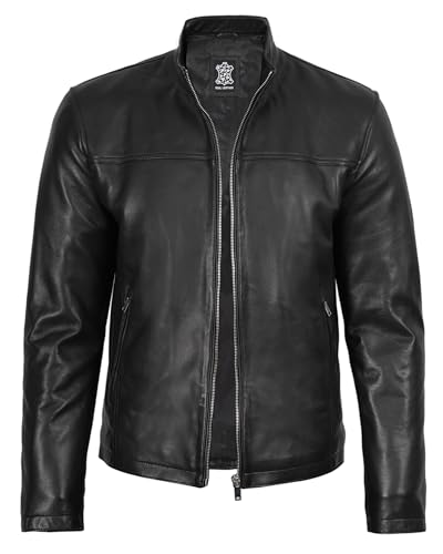 Image of fjackets Cafe Racer Mens Leather Jacket - 100% Real Lambskin Leather Jacket Men Moto Style