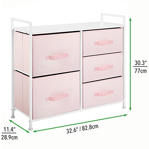 Mdesign 30.03" High Steel Frame/Wood Top Storage Dresser Furniture Unit With 5 Removable Fabric Drawers - Tall Bureau Organizer For Bedroom, Living Room, Closet - Spira Collection - Pink/White #TOP2