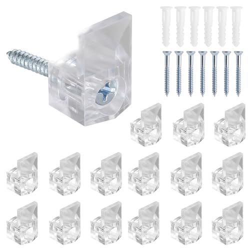 Image of 24 Sets of Mirror Holder Clips Kit, Clear Plastic Mirror Mounting Clip Glass Retainer Clips Mirror Hanging Hardware with Screws for Fixing Mirror Cabinet Door (9mm)