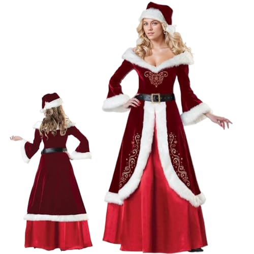 Costume de Mme Claus L : ensemble 3 pièces complet avec robe, chapeau et ceinture pour Noël