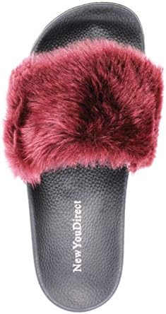 NewYouDirect Fur Slides for Women,Fuzzy Sandals Slippers Flip Flop Furry Slides Soft Flat for Indoor Outdoor
