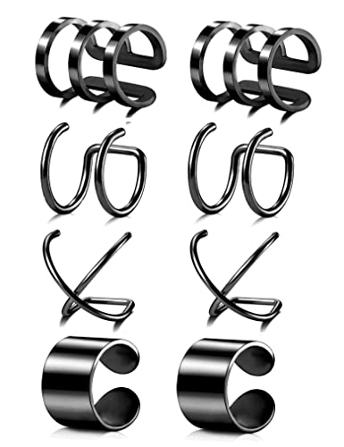 Tornito 4-10 Pairs Stainless Steel Ear Cuff Helix Cartilage Clip On Wrap Earrings Fake Nose Ring Non-Piercing Adjustable