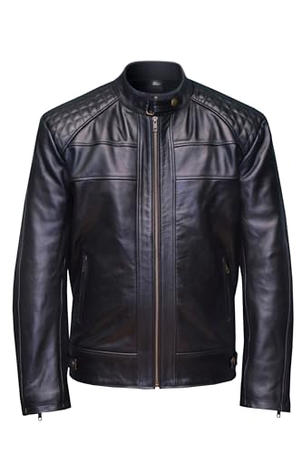 Mens Genuine Leather Jacket Cowhide Motorbike Motorcycle Moto-Jacket Real Leather Black/Brown