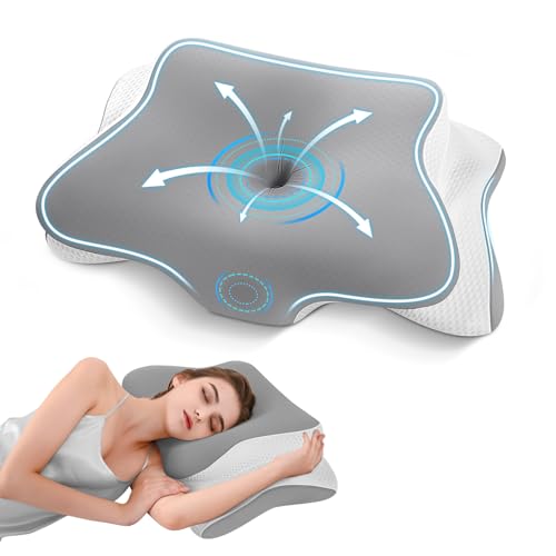 APCE Almohada Cervicales y Cuello Viscoelástica, Almohada Cervical Ergonómico Ortopédica para Soporte de Cabeza/Cuello/Hombro, con Funda de Almohada de Seda Refrescante Lavable, 66x39x10/13cm, Gris