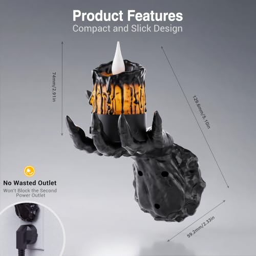 Image of Halloween Ghost Hand Candle Night Light, Plug in LED Night Light | Amber Halloween Night Light with Realistic Flickering Flame Effect, Dusk to Dawn Sensor for Kids Room, Party & Home Decor