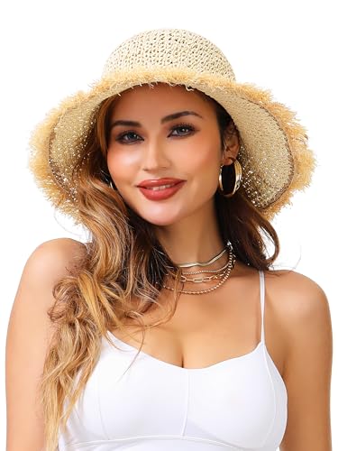 Sombrero de paja para mujer con ala ancha y protección UV miniatura 1