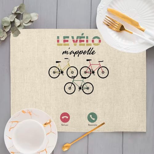 Sets de table en lin Le Vélo m'appelle pour repas de cyclistes